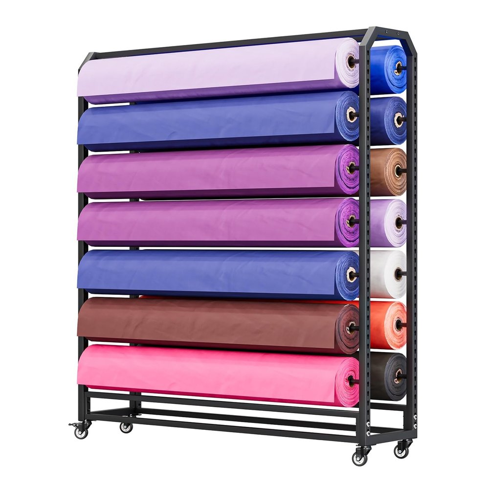 Large Fabric Display Rack Cart with Adjustable Hanging Rod, Save Space Commercial Organizer Holder, Suitable for Vinyl Spool/Car Color Change Film/Tablecloth/Wrapper(20 rods,160cm)