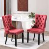 JETEAGO Velvet Dining Chair Set of 2, Upholstered Tufted Dining Room Chair with Nailhead Trim and Solid Wood Leg for Kitchen, Wine Red view 3