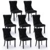 JETEAGO Velvet Dining Chair Set of 8, Upholstered Tufted Dining Room Chair with Nailhead Trim and Solid Wood Leg for Kitchen, Black view 1