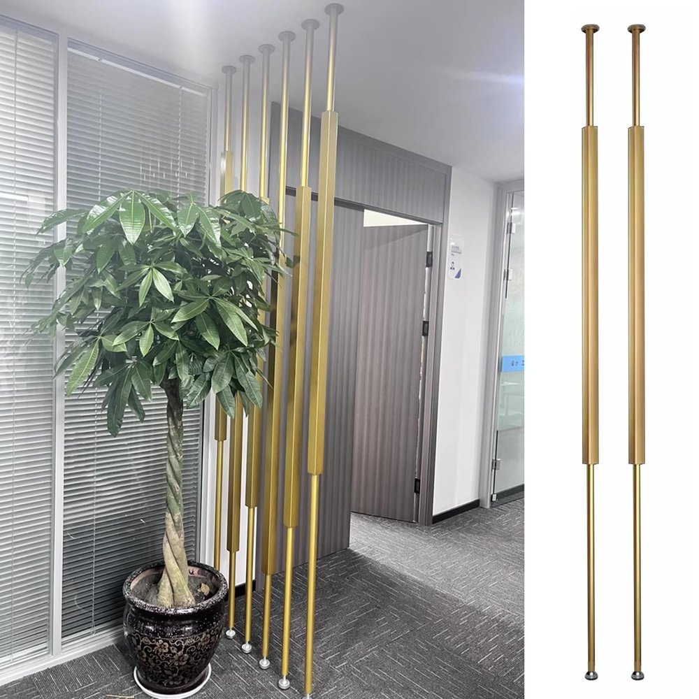 ENHEN Room Divider Gold Floor to Ceiling Wall Post Partitions Screens Room Dividers, Simple Separator Pole for Privacy Screens, Great for Dividing Space, 2 Pack(215cm/84.6in/7.1ft)