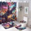 HDESDIS 4Pcs Abstract Cat Dinosaur Shower Curtain Sets with Rugs, Toilet Lid Cover and Bath Mat, Burger Pizza Rainbow Galaxy Bathroom Shower Curtains Set with 12 Hooks view 1