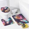 HDESDIS 4Pcs Abstract Cat Dinosaur Shower Curtain Sets with Rugs, Toilet Lid Cover and Bath Mat, Burger Pizza Rainbow Galaxy Bathroom Shower Curtains Set with 12 Hooks view 4