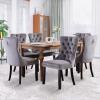 JETEAGO Velvet Dining Chair Set of 6, Upholstered Tufted Dining Room Chair with Nailhead Trim and Solid Wood Leg for Kitchen, Grey view 1