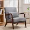 Akeysous Mid Century Modern PU Leather Accent Chair, Living Room Chairs with Lumbar Pillow Boho Arm Chiar Reading Chair with Solid Wood Frame for Living Room Bedroom view 1