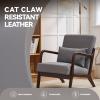 Akeysous Mid Century Modern PU Leather Accent Chair, Living Room Chairs with Lumbar Pillow Boho Arm Chiar Reading Chair with Solid Wood Frame for Living Room Bedroom view 4