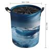 Blue Ocaen Seascape Laundry Hamper Waterproof Laundry Basket Large Circular Dirty Clothes Hamper with Handle Collapsible Washing Bin Storage Basket for Clothes And Toys 17.3 x 13.8 in view 2