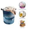 Blue Ocaen Seascape Laundry Hamper Waterproof Laundry Basket Large Circular Dirty Clothes Hamper with Handle Collapsible Washing Bin Storage Basket for Clothes And Toys 17.3 x 13.8 in view 3