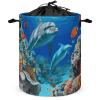Seabed Coral Fish Dolphins Laundry Hamper Waterproof Laundry Basket Large Circular Dirty Clothes Hamper with Handle Collapsible Washing Bin Storage Basket for Clothes And Toys 17.3 x 17.3 in view 1