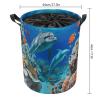 Seabed Coral Fish Dolphins Laundry Hamper Waterproof Laundry Basket Large Circular Dirty Clothes Hamper with Handle Collapsible Washing Bin Storage Basket for Clothes And Toys 17.3 x 17.3 in view 2