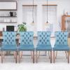 JETEAGO Velvet Dining Chair Set of 4, Upholstered Tufted Dining Room Chair with Nailhead Trim and Solid Wood Leg for Kitchen, Sky-Blue view 3