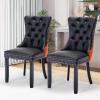 JETEAGO Leather Dining Chairs Set of 2, Tall Back Side Chair, Modern Upholstered Side Chair with Button Back Ring, Solid Wood Legs (Black&Orange) view 3