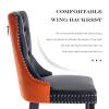 JETEAGO Leather Dining Chairs Set of 2, Tall Back Side Chair, Modern Upholstered Side Chair with Button Back Ring, Solid Wood Legs (Black&Orange) view 4