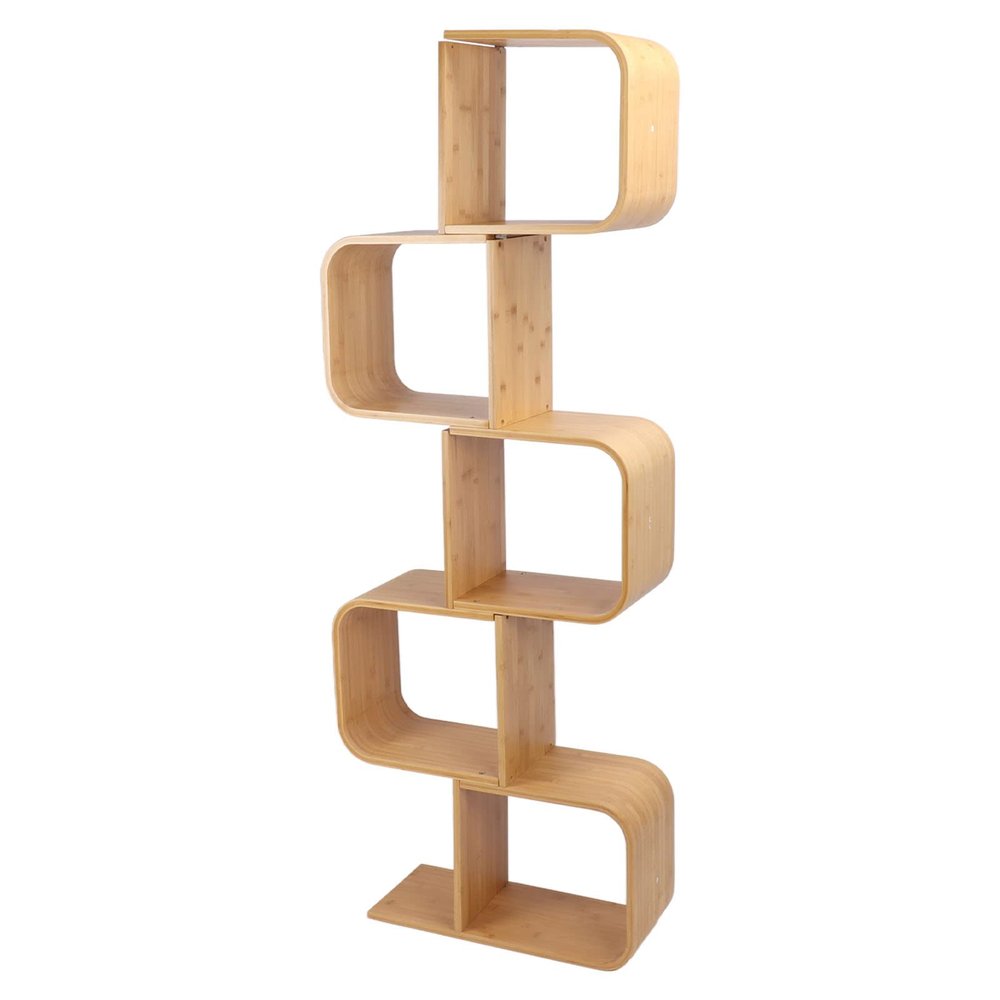 Cloudetta S Shaped Bookshelf, Large Space Modern Decorative Standing Bookcase, Timber 3 Tier Display Rack for Living Room, Bedroom, or Office (5 Tier)
