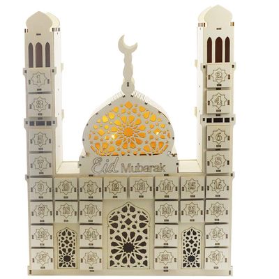 Wooden Ramadan Advent Calendar, DIY Ramadan Muslim Islamic Countdown Calendar Eid Mubarak Calendar, Lights up Eid Mubarak Advent Calendar for Home Office Table Eid Party Decor