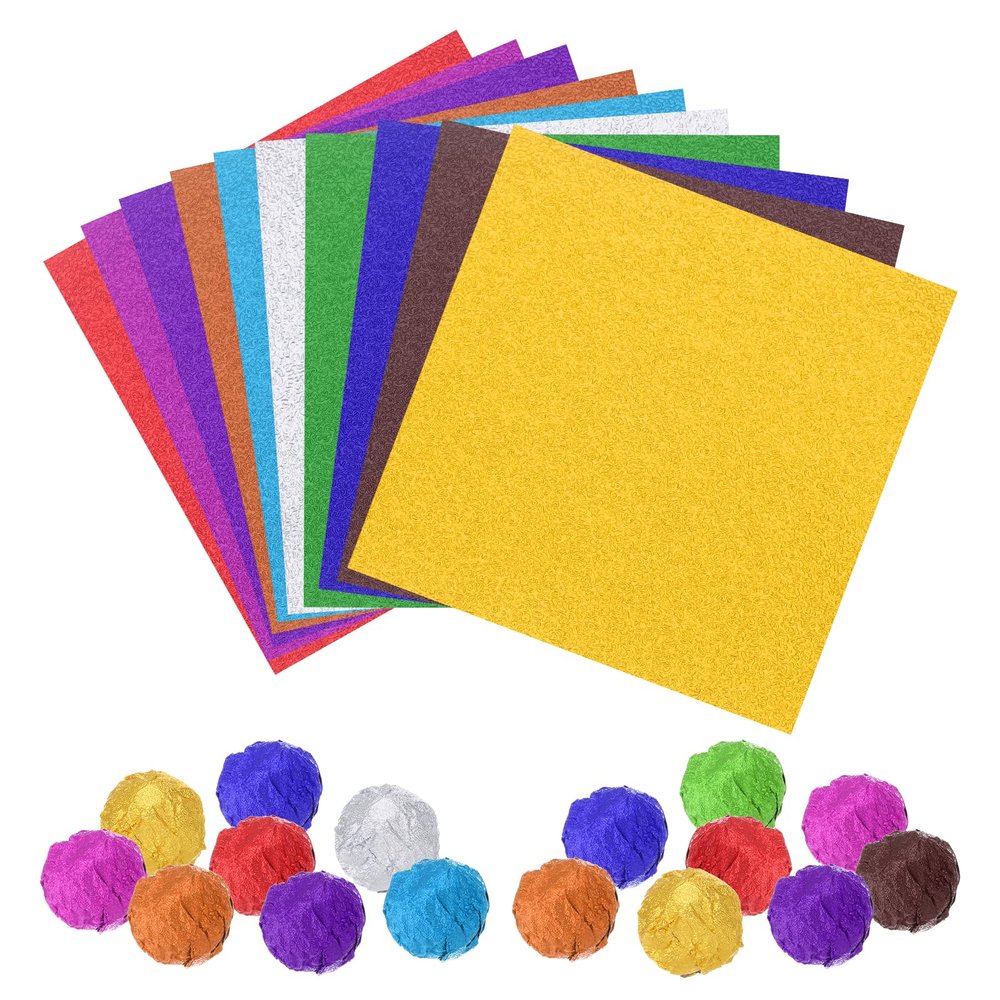 MECCANIXITY 200 Pcs Foil Candy Wrappers, 3" x 3" Orange Chocolate Foil Wrappers Orange Texture Square Aluminum Foil Wrapping Paper Sheet for DIY Candies Party Favors Decorations