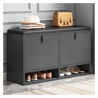 DBZRRKHDC Shoe Storage Bench Entryway Furniture Upholstered Footstool Modern and Simple Shoe Stool Storage Shoe Rack Nordic Solid Wood Shoe Changing Stool Household(Black)