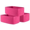 Small Woven Basket, 13.5 x 9.5 x 5 Inches, Storage Basket for Organizing, Cute Small Rope Shelf Closet Cube Storage Bins Baskets for Shelves, Dog Toy Gift Baskets Empty, 3 Packs, Hot Pink view 1