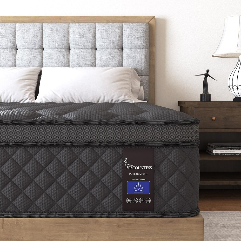 VISCOUNTESS King Mattress, 10 Inch Hybrid Mattresses Euro Top Medium Firm for Back & Lumbar Support, 100 Night Trial, Individual Pocket Spring Bed for Motion Isolation & Pressure Relief