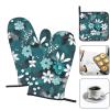 WHJYMX Kitchen Baking Three Piece Set - Oven Mitts and Pot Holders Sets for Microwave and Outdoor Grilling Teal Grey and White Floral Printed view 2