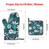 WHJYMX Kitchen Baking Three Piece Set - Oven Mitts and Pot Holders Sets for Microwave and Outdoor Grilling Teal Grey and White Floral Printed view 3
