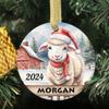 Personalized Lamb Animal in a Santa Hat for Lambs Farm Animals Lover Design | Custom Ceramic Animal Themed Xmas Ornament | Fun 3 Inch Holiday Decoration Customized view 2