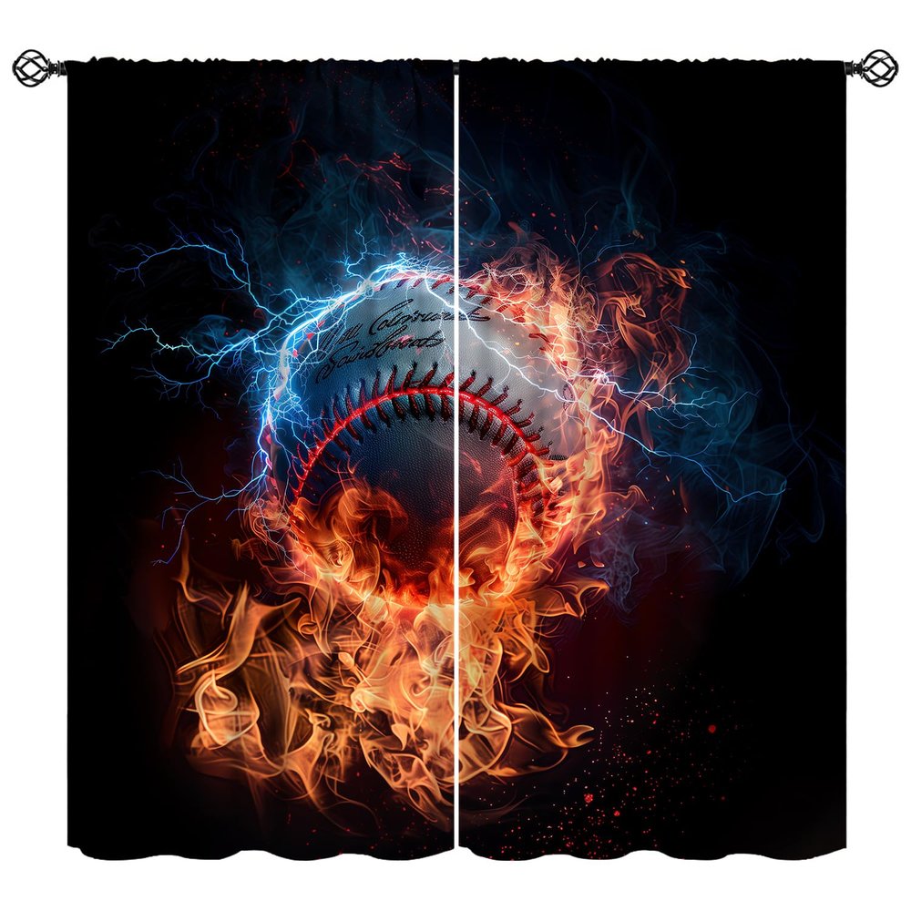 ShiTingYu Sports 3D Basketball Curtains for Girls Boy Kids Bedroom Home Fire Water Flame Lightening Rod Pocket Thermal Insulated Drapes Darkening Window Curtain for Living Room, 84x84 Inch
