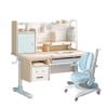 FCD Kids Desk and Chair Wood Adjustable Height Ergonomic Reading Study Table with Tiltable Desktop, Pull-Out Drawer, Bookshelf Hutch, Tablet Holder and Storage Drawer (Desk with Chair, Blue) view 1