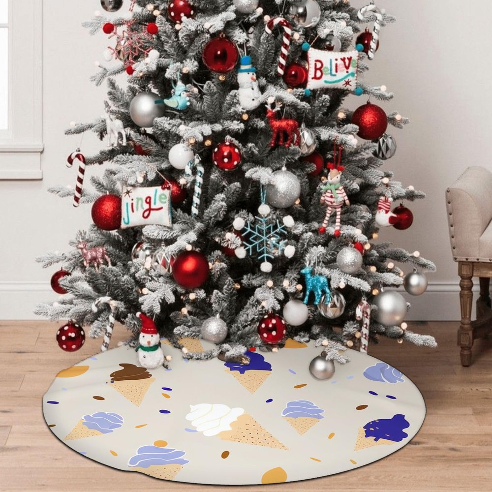 Yioniii Sweet Ice Cream Sundae Pattern 36Inch Christmas Tree Skirt, Christmas Party Home Decor, Merry Christmas Base Cover for Christmas Tree Holiday Decorations,Multicolour