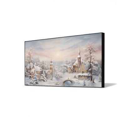 GOSTUDY Winter Canvas Wall Art, Winter Snow Scene, Victorian Medieval Wall Decor, Large Winter Scene Pictures for Living Room,Bedroom,Entryway, Ready to Hang (Black Frame, 48" L x 27" W)