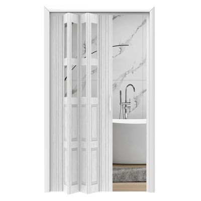 Folding Pantry Doors for Kitchen Bedroom, 90 Inch Tall Waterproof Accordion Door 80 72 66 64 60 58 50 48 36 30 24 " Wide Sliding Door Clear Acrylic Panel Room Divider, for Bedroom/ Hallway/ Doorway(Wh