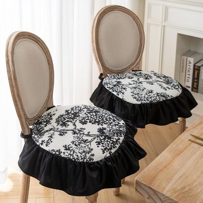 OVARIA Ruffle Chair Pads for Dining Chair Comfort Soft Seat Cushion for Wooden Chair, French Chair Pad Non Slip Seat Pads with Ties, Ruffled Dining Chair Cushion(B)