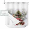 SEVENBABU Christmas Tree No Hook Shower Curtain with Snap in Liner Waterproof Shower Curtain Set for Bathroom Winter Xmas Truck Dogs Berry Snow Shower Curtain with See Through Top Window 66"x72" view 1