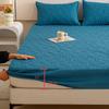 Easy Care Fitted Sheet,Pure Color Brushed Quilted Waterproof Fitted Bed Sheet, Elderly Kids Bedroom Urine-Proof Mattress Topper,Blue,180 * 220cm (3pcs) view 2