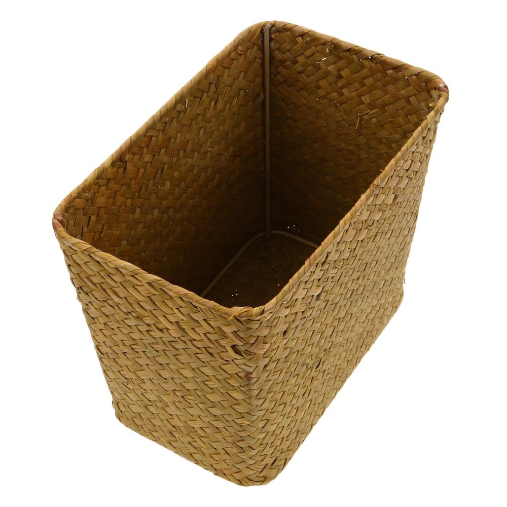 Cabilock Handmade Straw Waste Basket Car Trash Can Storage Basket for Organizing Multi-functional Organizer for Garage Storage