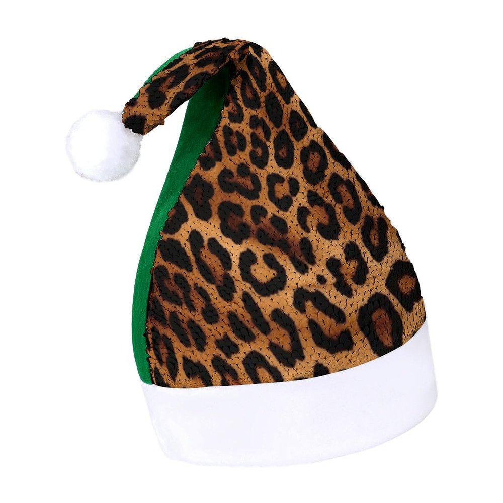 NHYDSPQ Sequin Christmas Hat,Cool Cheetah Leopard Print Santa Hat,Xmas Holiday Hat,Sequin Santa Hat Christmas Hats