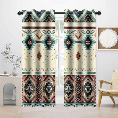 Aztec Geometric Window Curtains Southwestern Native American Tribal Navajo Pattern Farmhouse Style Blackout Drapes 52x84 Inch