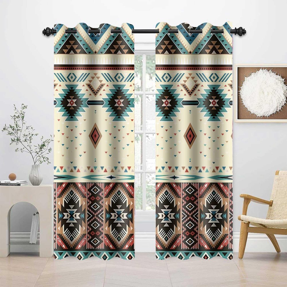 Aztec Geometric Window Curtains Southwestern Native American Tribal Navajo Pattern Farmhouse Style Blackout Drapes 52x84 Inch