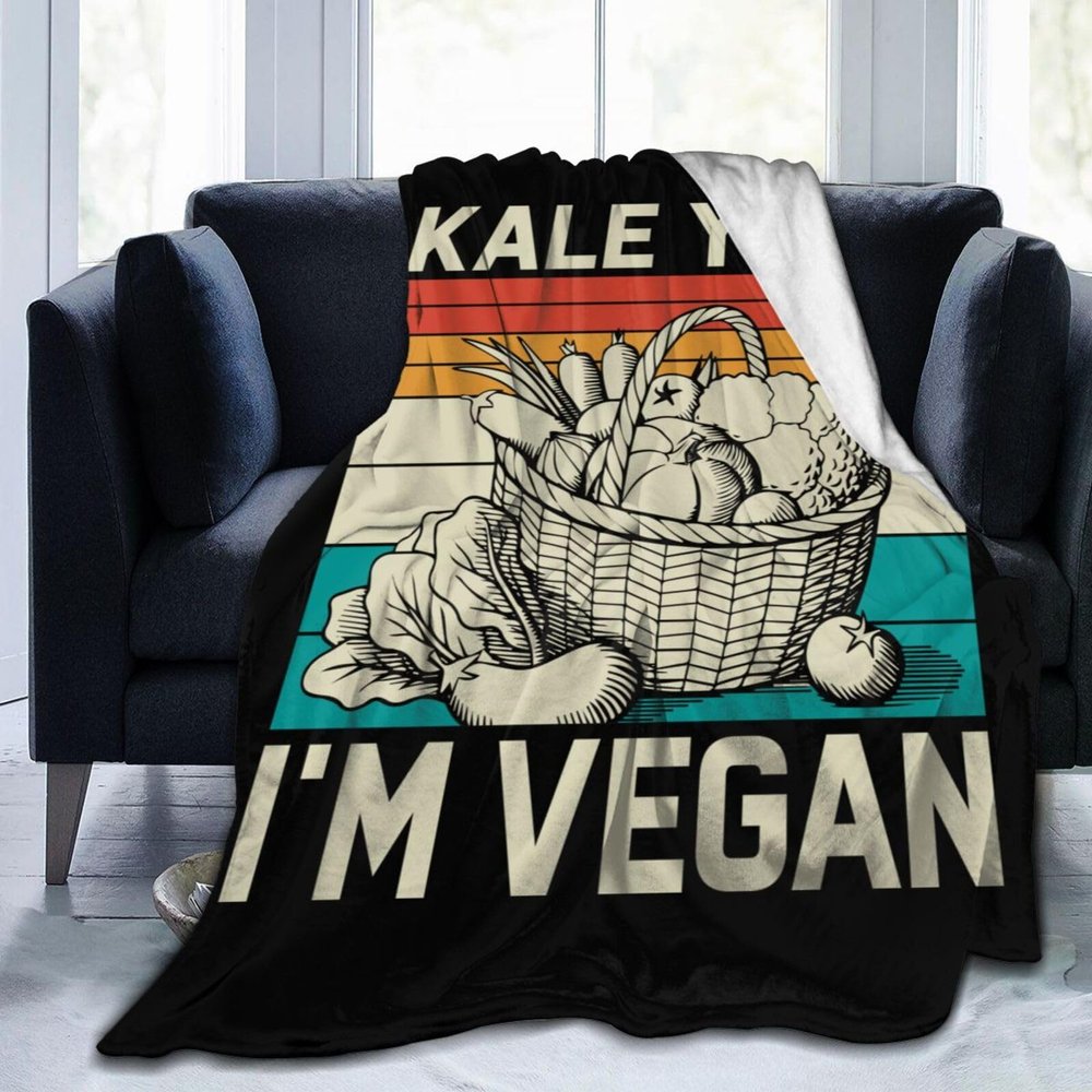 Kale Yeah I'm Vegan Throw Blanket 50"x40" Soft Cozy Blanket for Bed Sofa Couch Camping and Travel