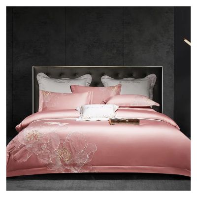 GLAMDIA 1000TC Long Staple Cotton Blue Bedding Set Chic Embroidery Blooming Flower Art Duvet Cover Set Bed Sheet Pillowcases Queen King,Bed
