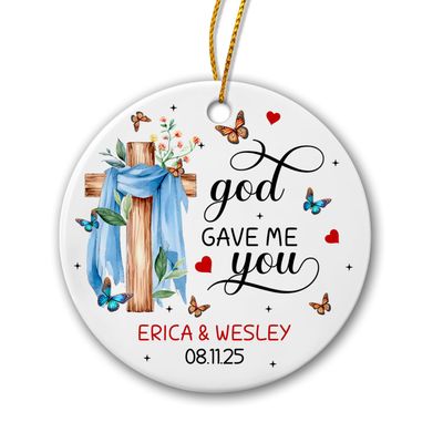 Customized Couples Christmas Ceramic Ornament 2025, God Gave Me You Ornaments, Personalized Names & Date Christian Christmas Ornament Gifts for Couples Husband Wife, Couple Xmas Tree Hanging Ornament