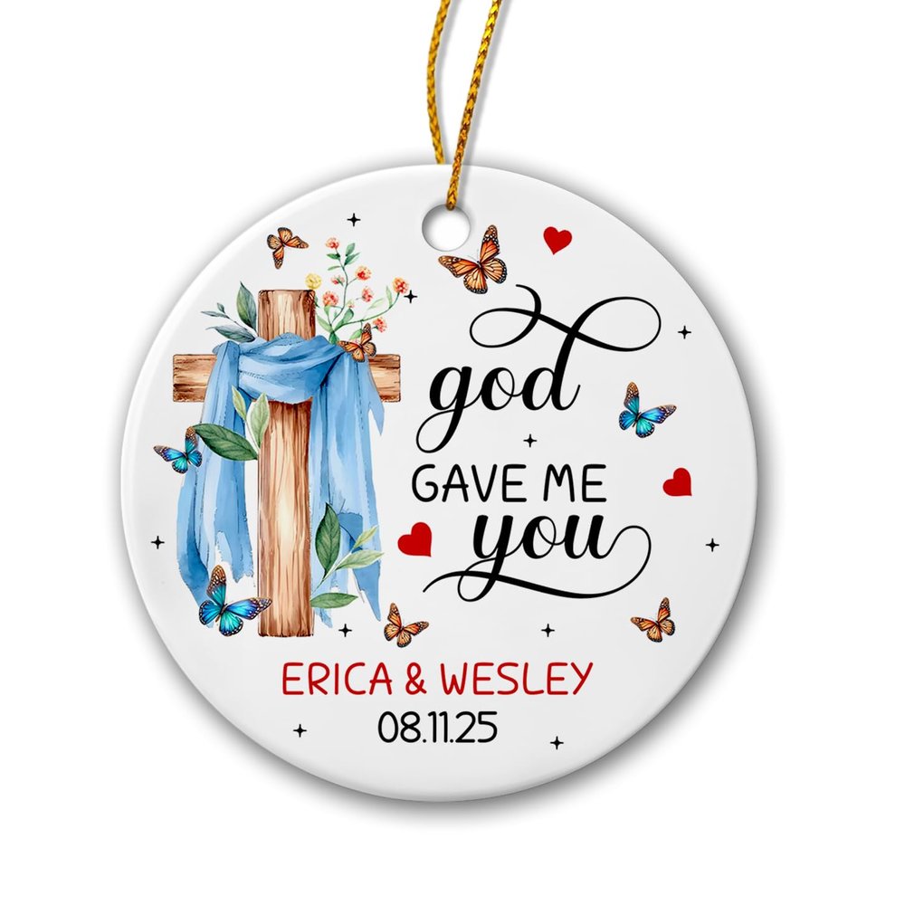 Customized Couples Christmas Ceramic Ornament 2025, God Gave Me You Ornaments, Personalized Names & Date Christian Christmas Ornament Gifts for Couples Husband Wife, Couple Xmas Tree Hanging Ornament