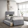 Kaimei Light Grey Burlap Upholstered Button Tufted Full Size Bed with Trundle, Kids Bedroom Furniture view 1