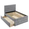 Kaimei Light Grey Burlap Upholstered Button Tufted Full Size Bed with Trundle, Kids Bedroom Furniture view 2
