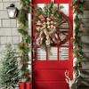 Farmhouse Wagon Wheel Christmas Wreath Red Wagon Wheel Wreaths with Ribbon Bow Berry Christmas Wagon Wheel Wreath for Front Door Wooden Wagon Wheel Wreath (Leaf) view 3