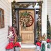 Farmhouse Wagon Wheel Christmas Wreath Red Wagon Wheel Wreaths with Ribbon Bow Berry Christmas Wagon Wheel Wreath for Front Door Wooden Wagon Wheel Wreath (Leaf) view 4