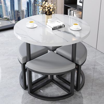 XRRJFYH Round Dining Table for 4 Modern Kitchen Table Set Dinner Table for 4 Kitchen and Dining Room Furniture Circle Breakfast Table Set for 4(Gray,80CM/31.5in)