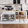 RUNNA 74.5 inch Kitchen Island with Extendable Dining Table,Rolling Island on Wheels with Spice Rack and 2 Drawers,Kitchen Storage Cart with 4 Door Cabinet (Off White#009) view 1