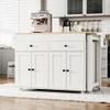 RUNNA 74.5 inch Kitchen Island with Extendable Dining Table,Rolling Island on Wheels with Spice Rack and 2 Drawers,Kitchen Storage Cart with 4 Door Cabinet (Off White#009) view 4