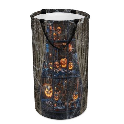 Vintage Halloween Castle Spider Web Laundry Hamper Dirty Clothes,Abstract Halloween Horror Skull Pumpkin Open Window Large Laundry Basket Storage Basket For Bathroom 15.7W" X27.2H"