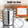 5-Tier Steamer Pot for Cooking 11.8in/30cm Steamer Pot,Stainless Steel Steam Pot Cookware with Glass Lid for Dumpling, Stock, Sauce, Food (Silver, 12 in) view 3